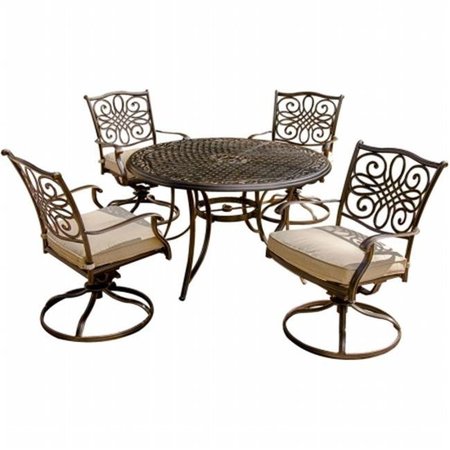 HANOVER Hanover TRADITIONS5PCSW Traditions Outdoor Patio Dining Set - 5 Pieces (4 Swivel Rockers; 48" Round Table) TRADITIONS5PCSW